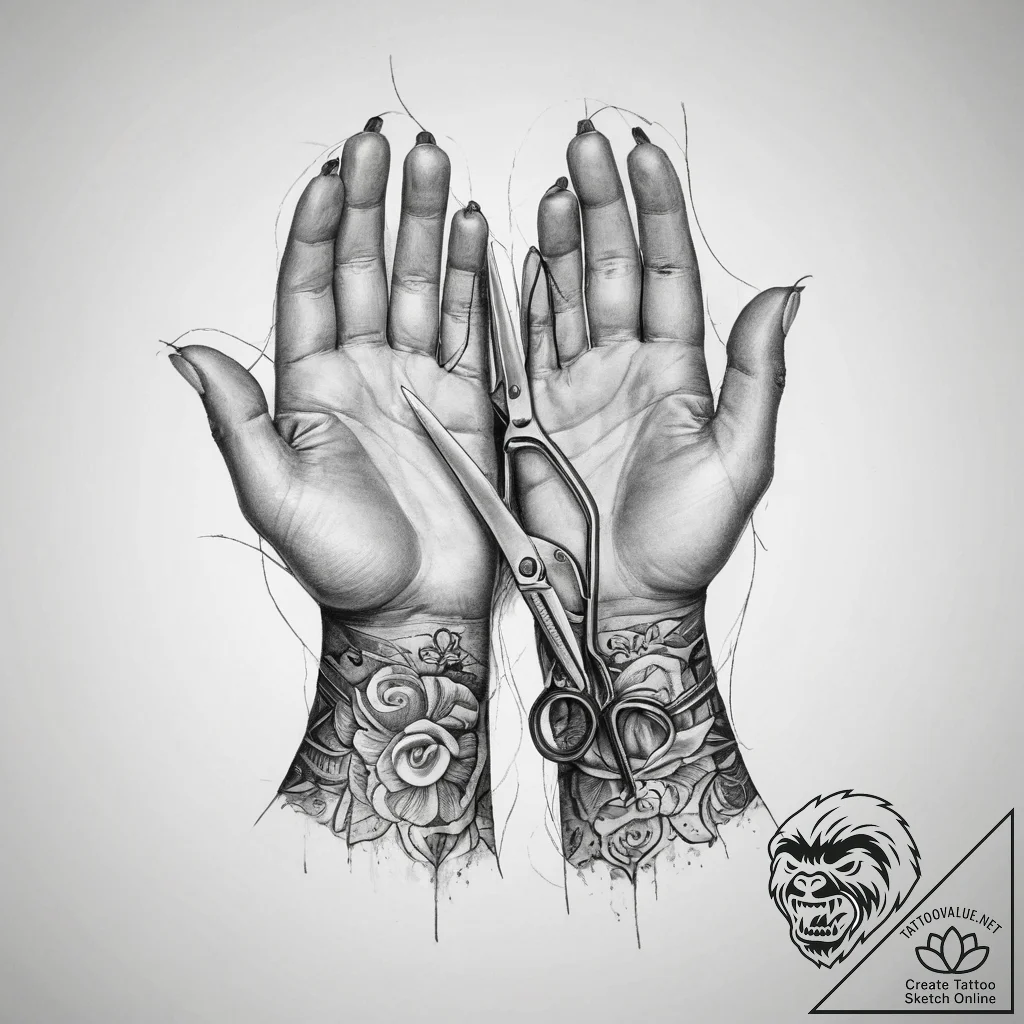 Tattoo sketch hands with a scissors - tattoo sketch (№1759451751_0, 03.10.2025 00:35) — tattoovalue.net