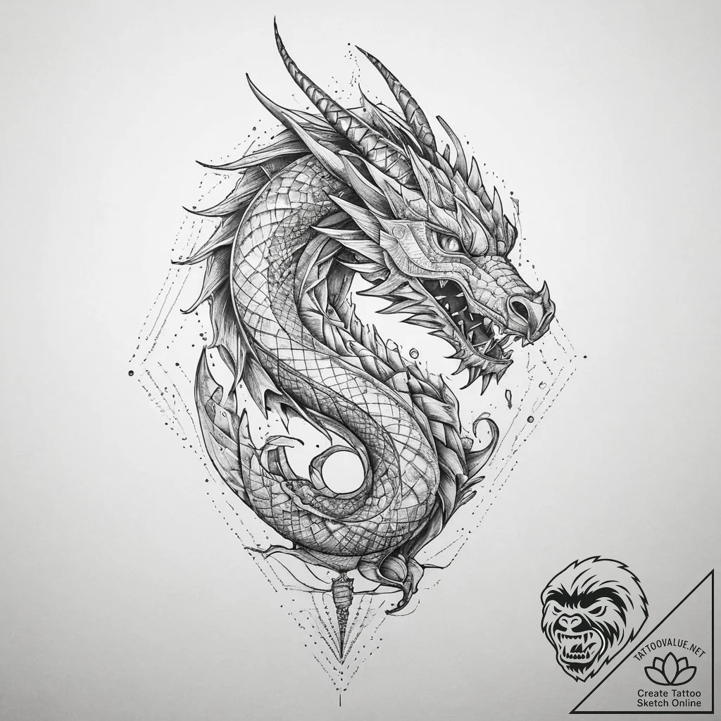 Tattoo sketch абстрактный дракон, tattoo line... - tattoo sketch (№1759451945_0, 03.10.2025 00:39) — tattoovalue.net