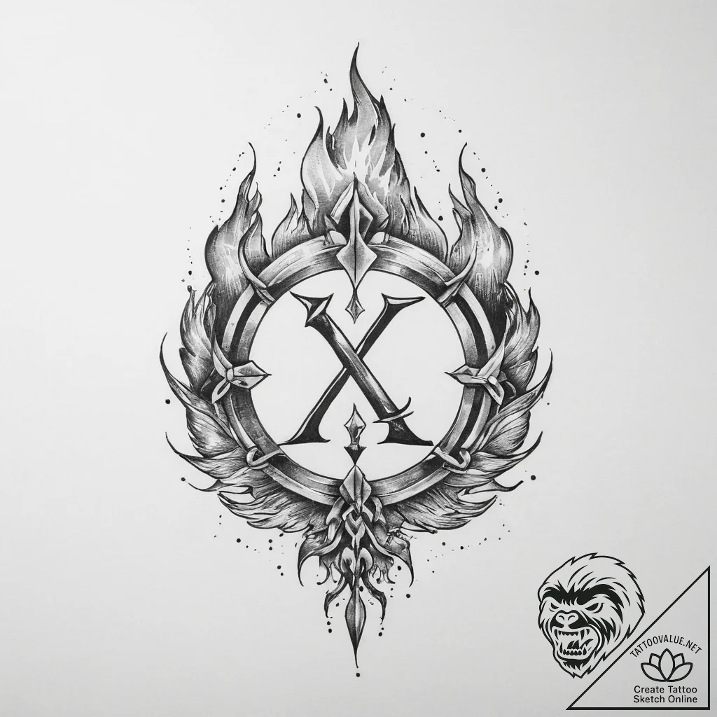 Tattoo sketch kaunan rune with a flame - tattoo sketch (№1759452144_0, 03.10.2025 00:42) — tattoovalue.net