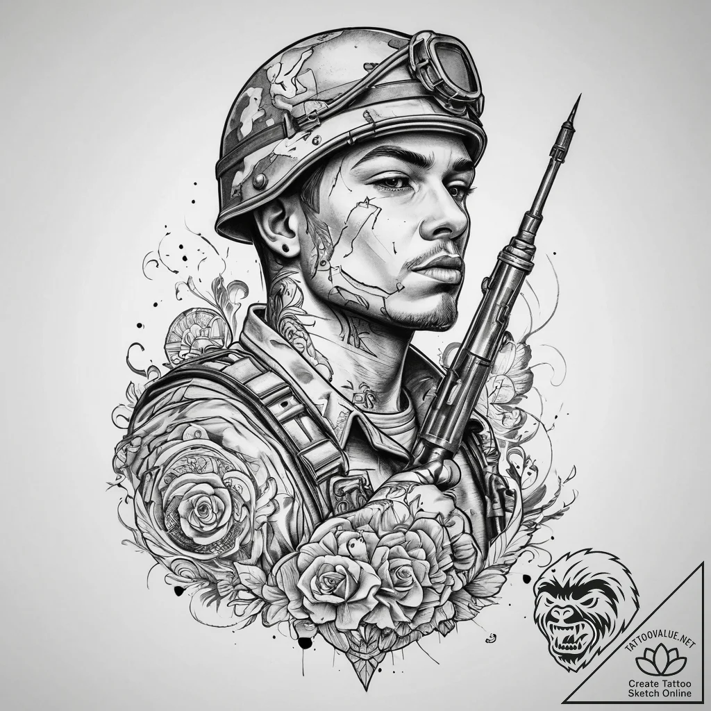 Tattoo sketch soldier with a needle, tattoo l... - tattoo sketch (№1759452545_0, 03.10.2025 00:49) — tattoovalue.net
