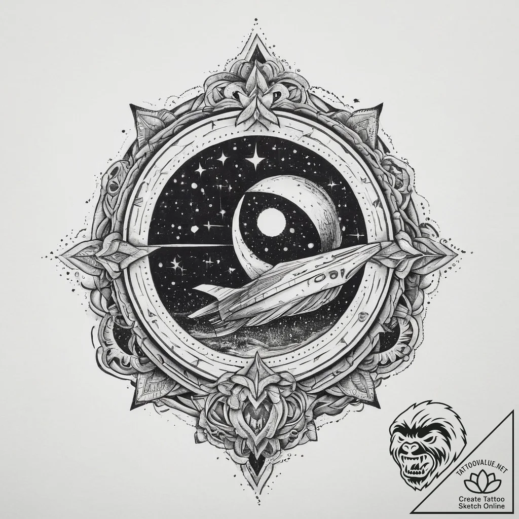 Tattoo sketch cosmic space, ink illustration... - tattoo sketch (№1759454352_0, 03.10.2025 01:19) — tattoovalue.net