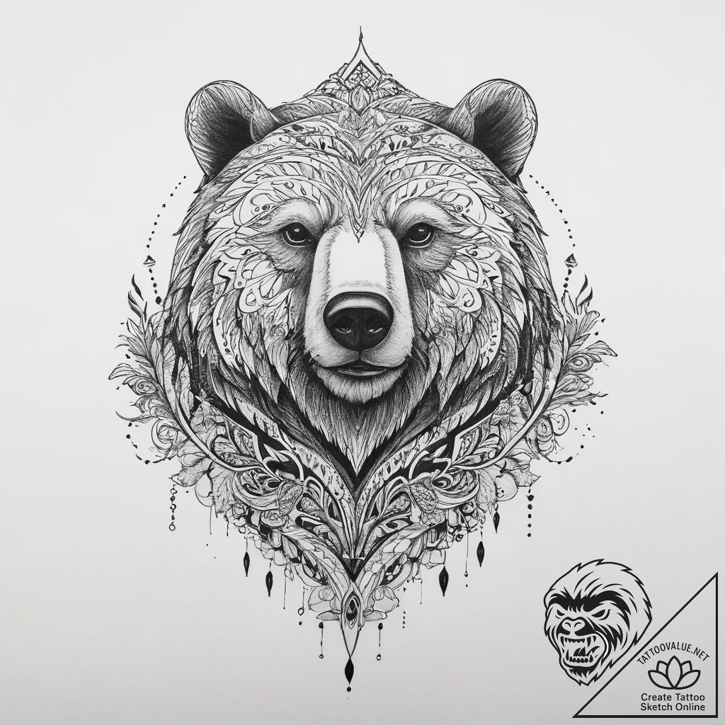 Tattoo sketch медведь в горах, artistic tatto... - tattoo sketch (№1759454553_0, 03.10.2025 01:22) — tattoovalue.net