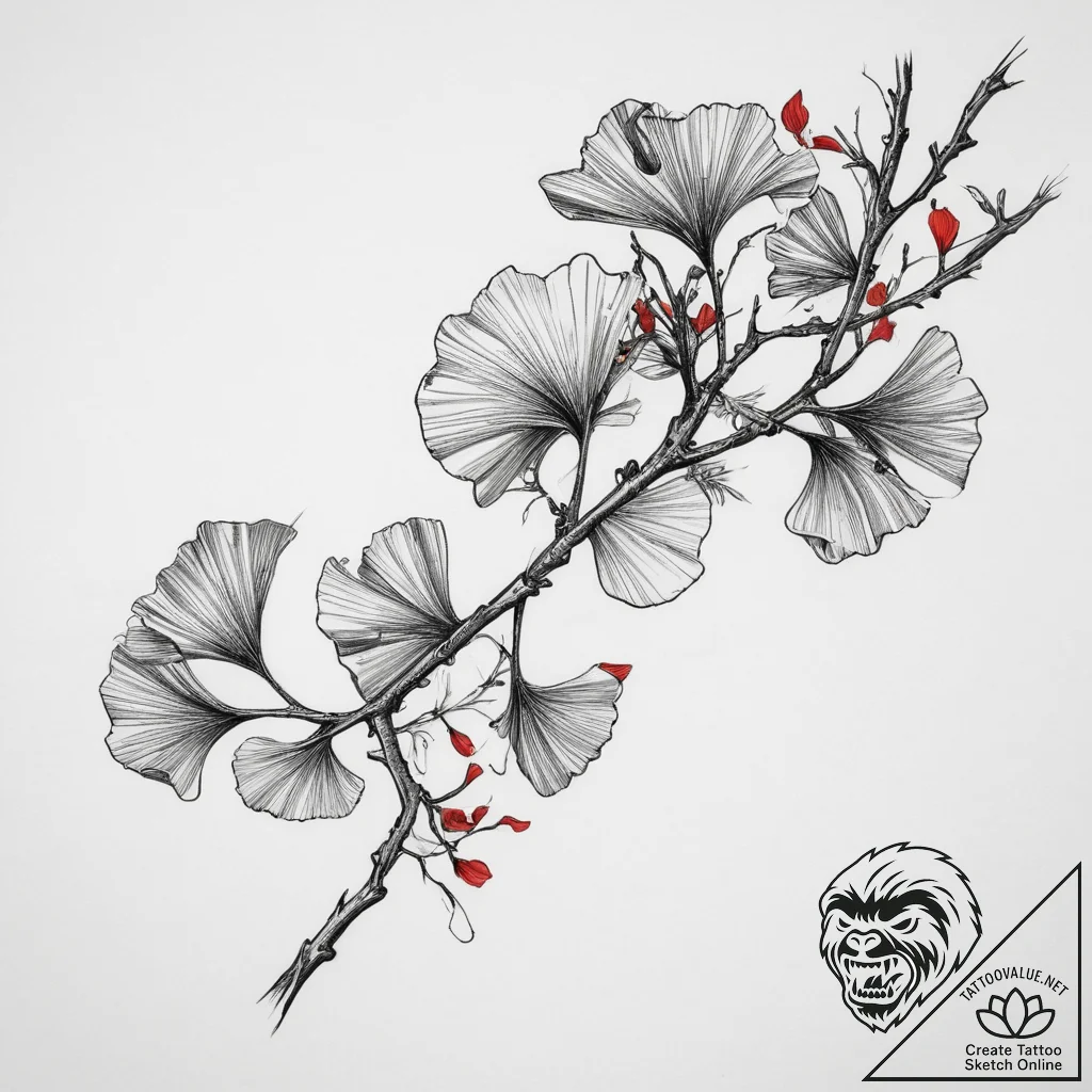 Tattoo sketch ginkgo branch, ink illustration... - tattoo sketch (№1759455750_0, 03.10.2025 01:42) — tattoovalue.net