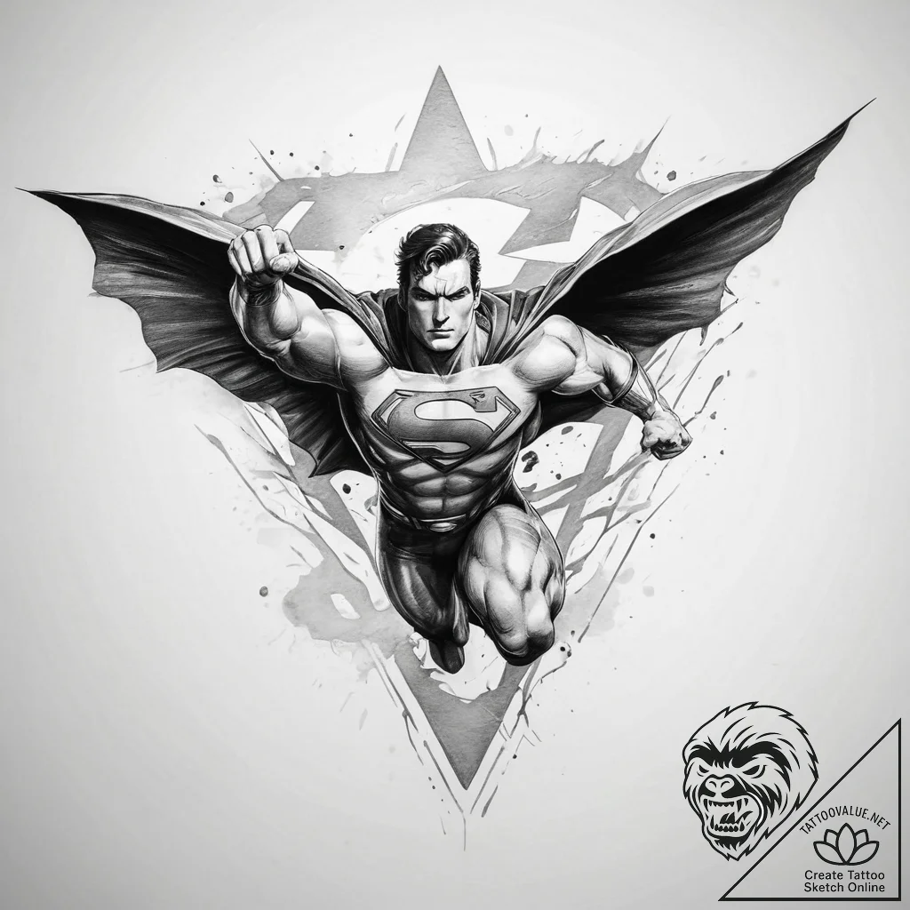 Tattoo sketch superman flying silhouette, con... - tattoo sketch (№1759455947_0, 03.10.2025 01:45) — tattoovalue.net