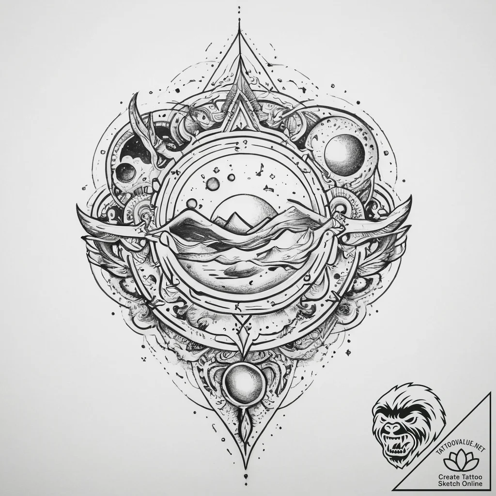 Tattoo sketch cosmic land, artistic tattoo sk... - tattoo sketch (№1759456344_0, 03.10.2025 01:52) — tattoovalue.net