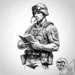Tattoo sketch soldier with a book – tattoo sketch (№1759456751_0, 03.10.2025 01:59) — tattoovalue.net