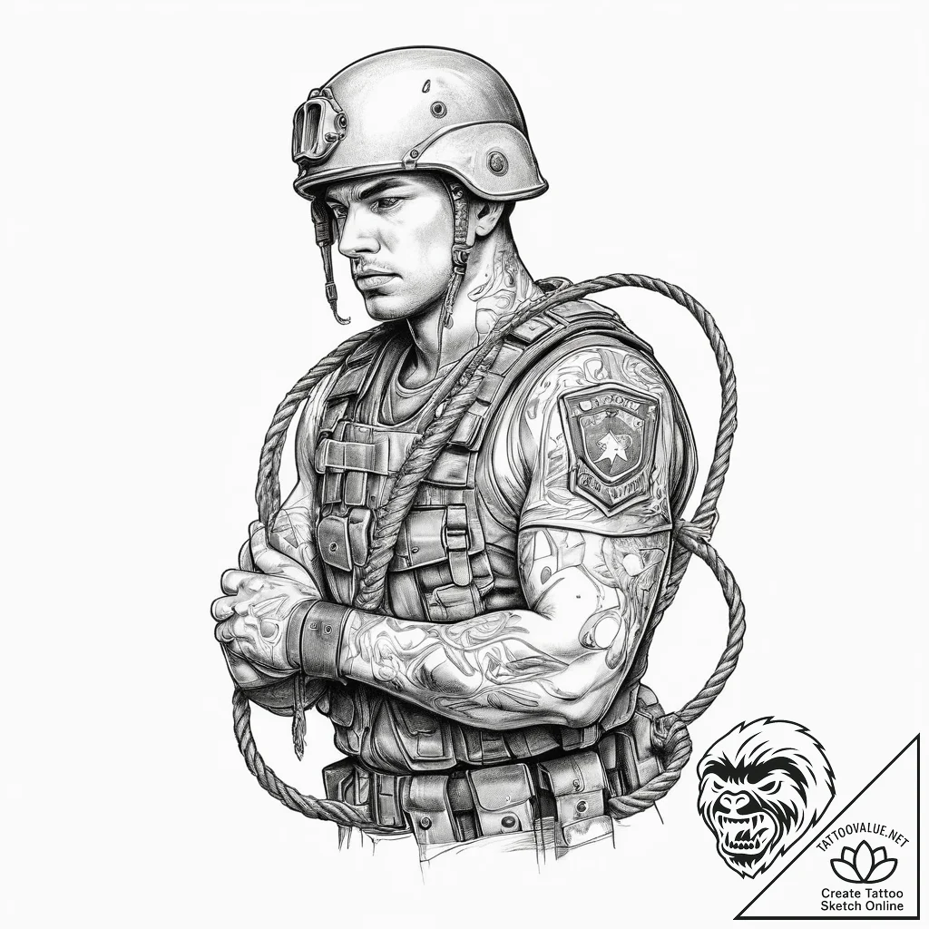 Tattoo sketch soldier with a rope, tattoo lin... - tattoo sketch (№1759458953_0, 03.10.2025 02:35) — tattoovalue.net