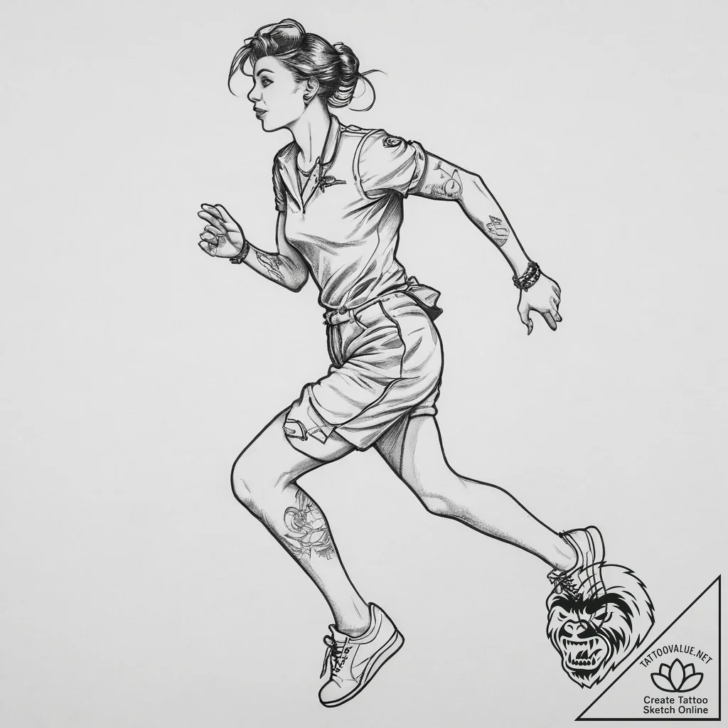 Tattoo sketch running running person silhouet... - tattoo sketch (№1759459753_0, 03.10.2025 02:49) — tattoovalue.net