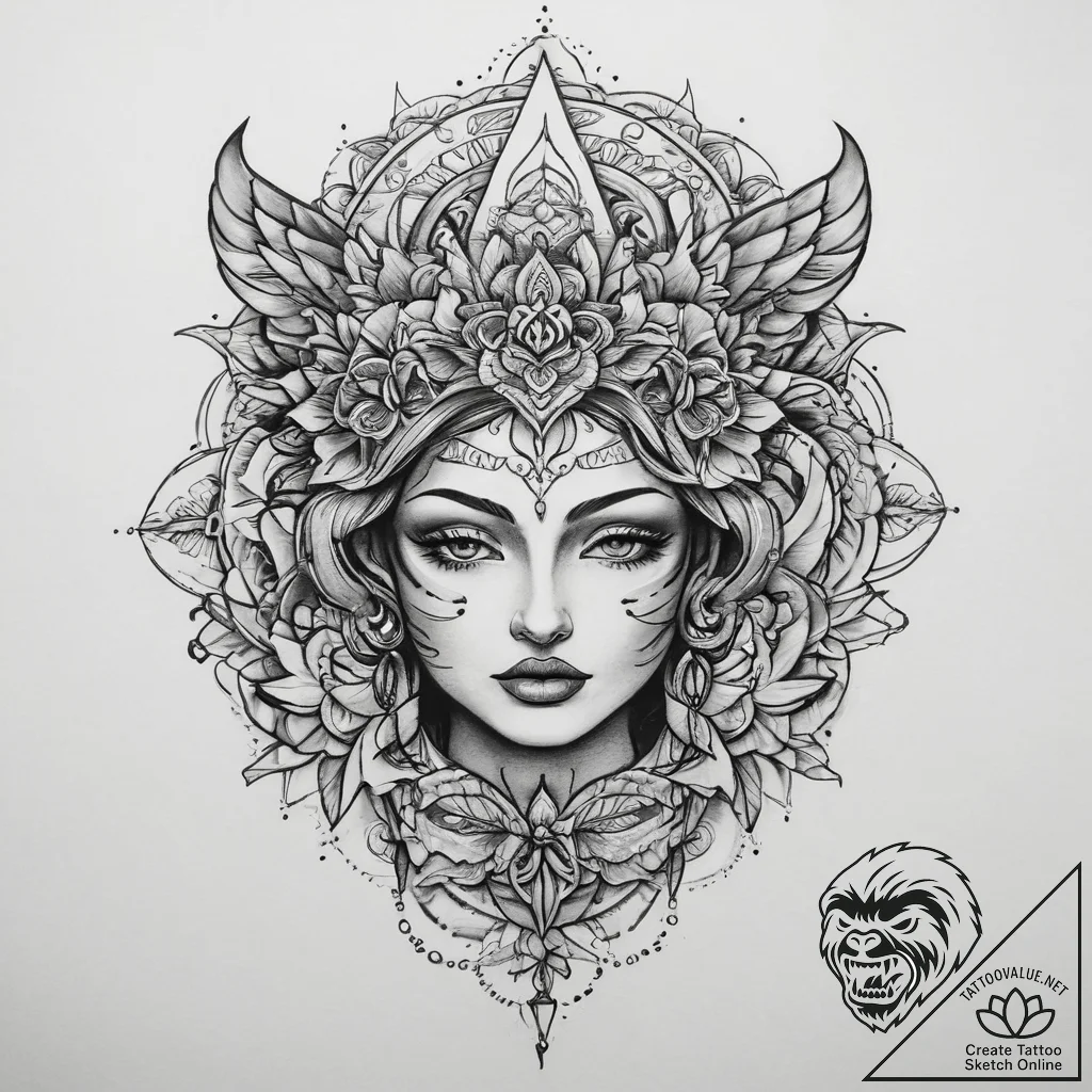 Tattoo sketch mystical self, tattoo flash she... - tattoo sketch (№1759461171_0, 03.10.2025 03:12) — tattoovalue.net