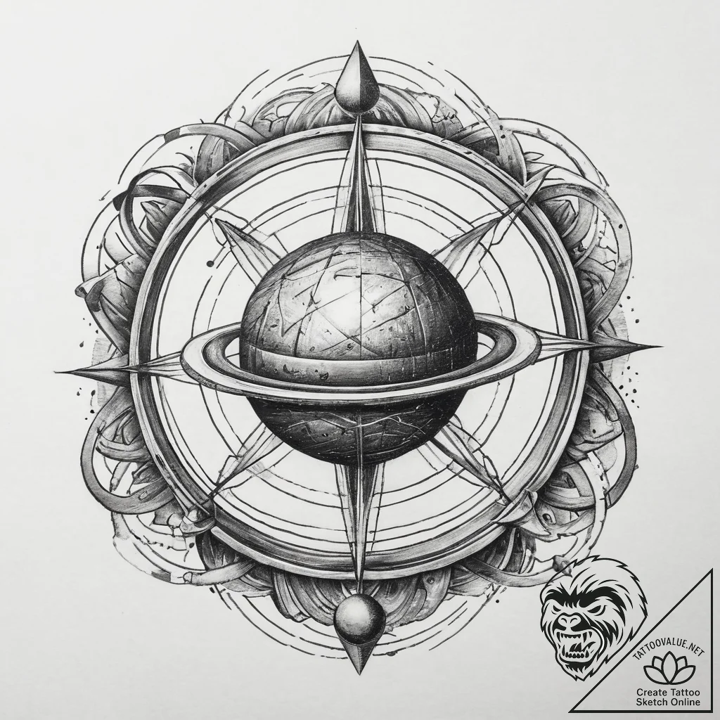 Tattoo sketch armillary sphere, tattoo flash... - tattoo sketch (№1759461377_0, 03.10.2025 03:16) — tattoovalue.net