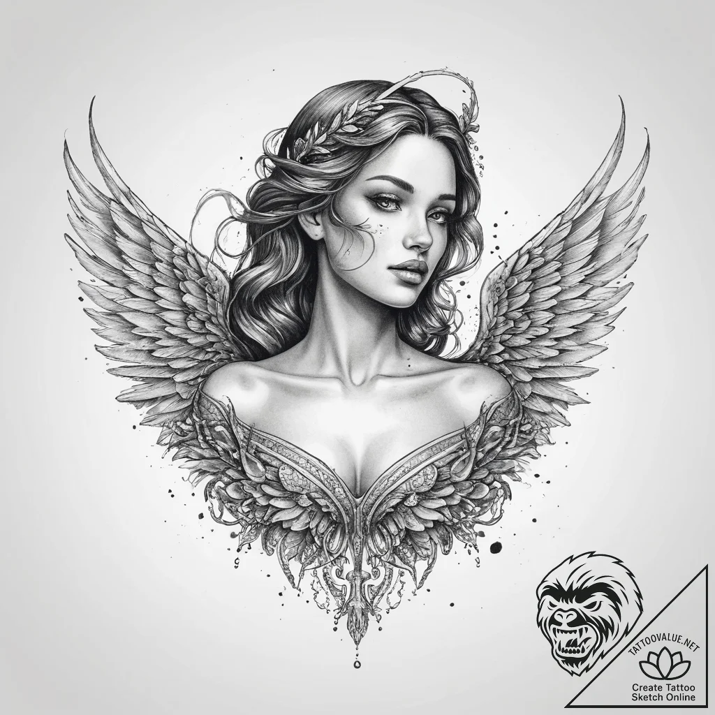 Tattoo sketch angel with scales, concept art... - tattoo sketch (№1759462170_0, 03.10.2025 03:29) — tattoovalue.net
