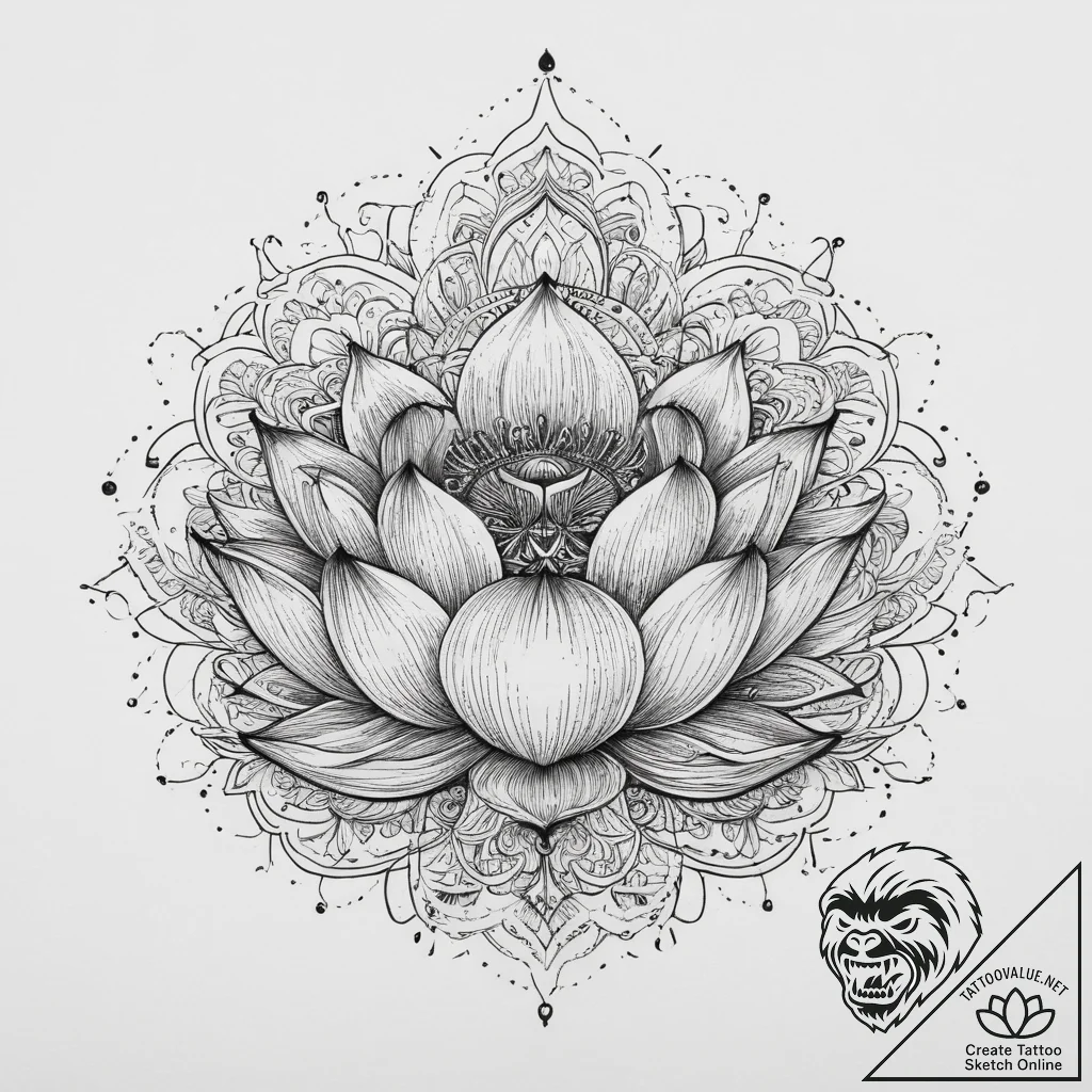 Tattoo sketch a lotus flower with a sun, tatt... - tattoo sketch (№1759462770_0, 03.10.2025 03:39) — tattoovalue.net