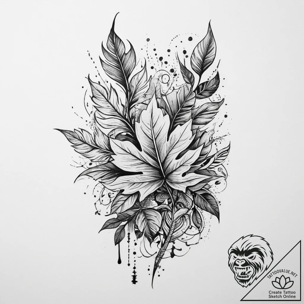Tattoo sketch leaves with a quote, tattoo fla... - tattoo sketch (№1759464563_0, 03.10.2025 04:09) — tattoovalue.net