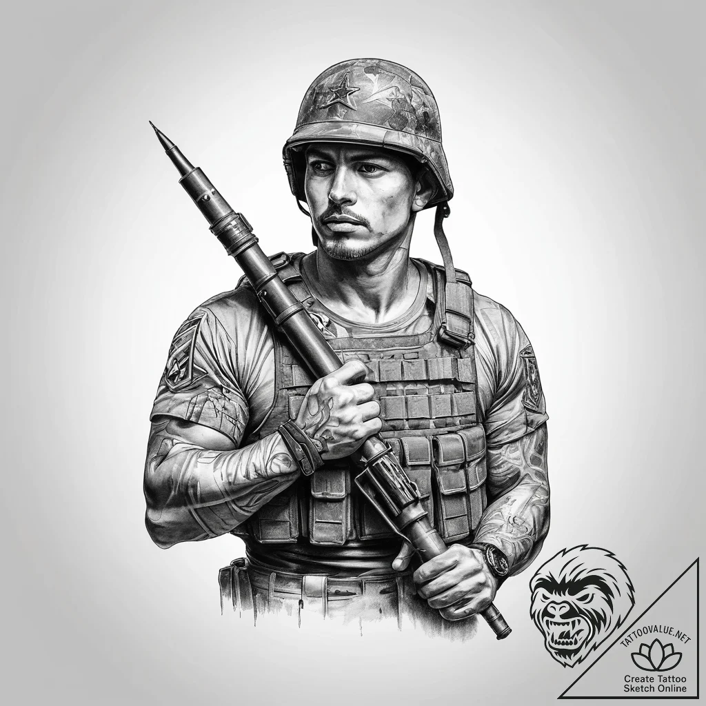 Tattoo sketch soldier with a pen - tattoo sketch (№1759467558_0, 03.10.2025 04:59) — tattoovalue.net