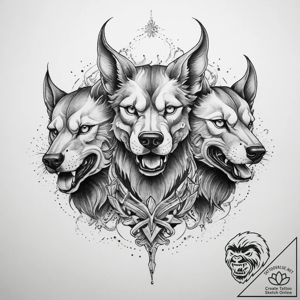 Tattoo sketch cerberus, ink illustration for... - tattoo sketch (№1759468152_0, 03.10.2025 05:09) — tattoovalue.net