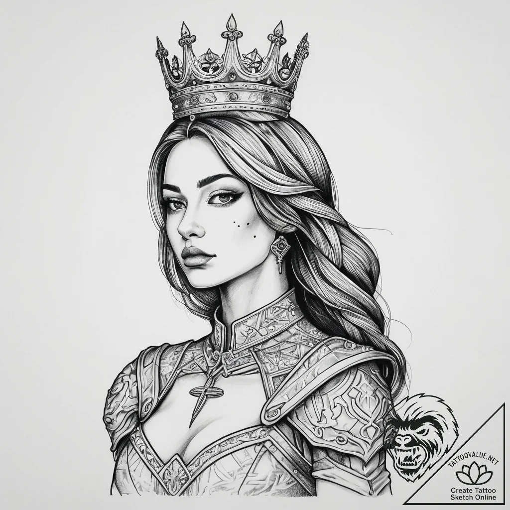 Tattoo sketch soldier with a queen, tattoo li... - tattoo sketch (№1759470321_0, 03.10.2025 05:45) — tattoovalue.net