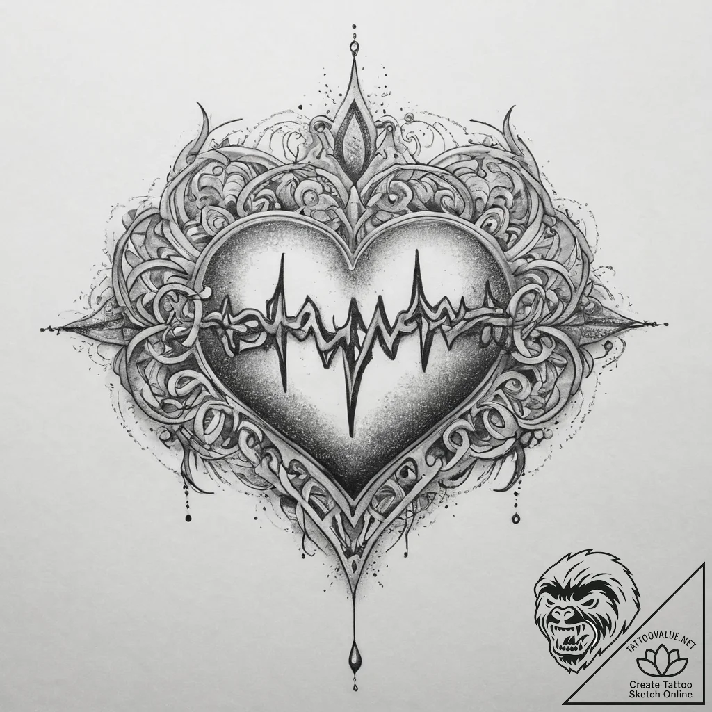 Tattoo sketch heartbeat with a word, ink illu... - tattoo sketch (№1759470758_0, 03.10.2025 05:52) — tattoovalue.net