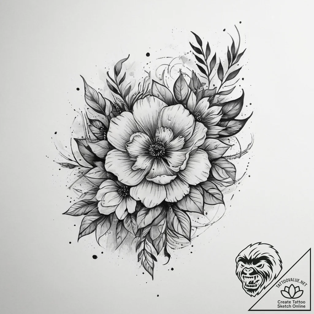 Tattoo sketch train with a flower, ink illust... - tattoo sketch (№1759471629_0, 03.10.2025 06:07) — tattoovalue.net