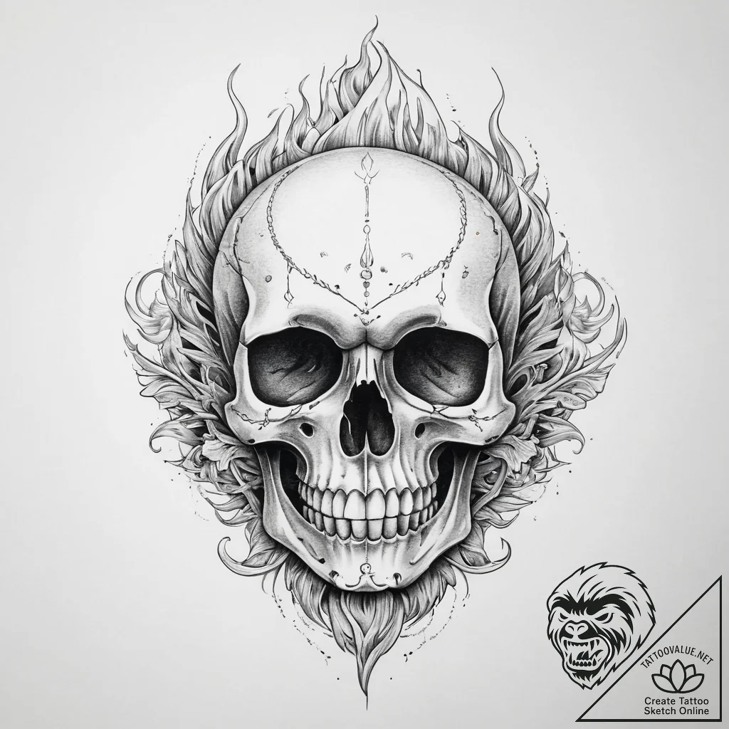 Tattoo sketch узор в виде черепа с огнем - tattoo sketch (№1759472071_0, 03.10.2025 06:14) — tattoovalue.net