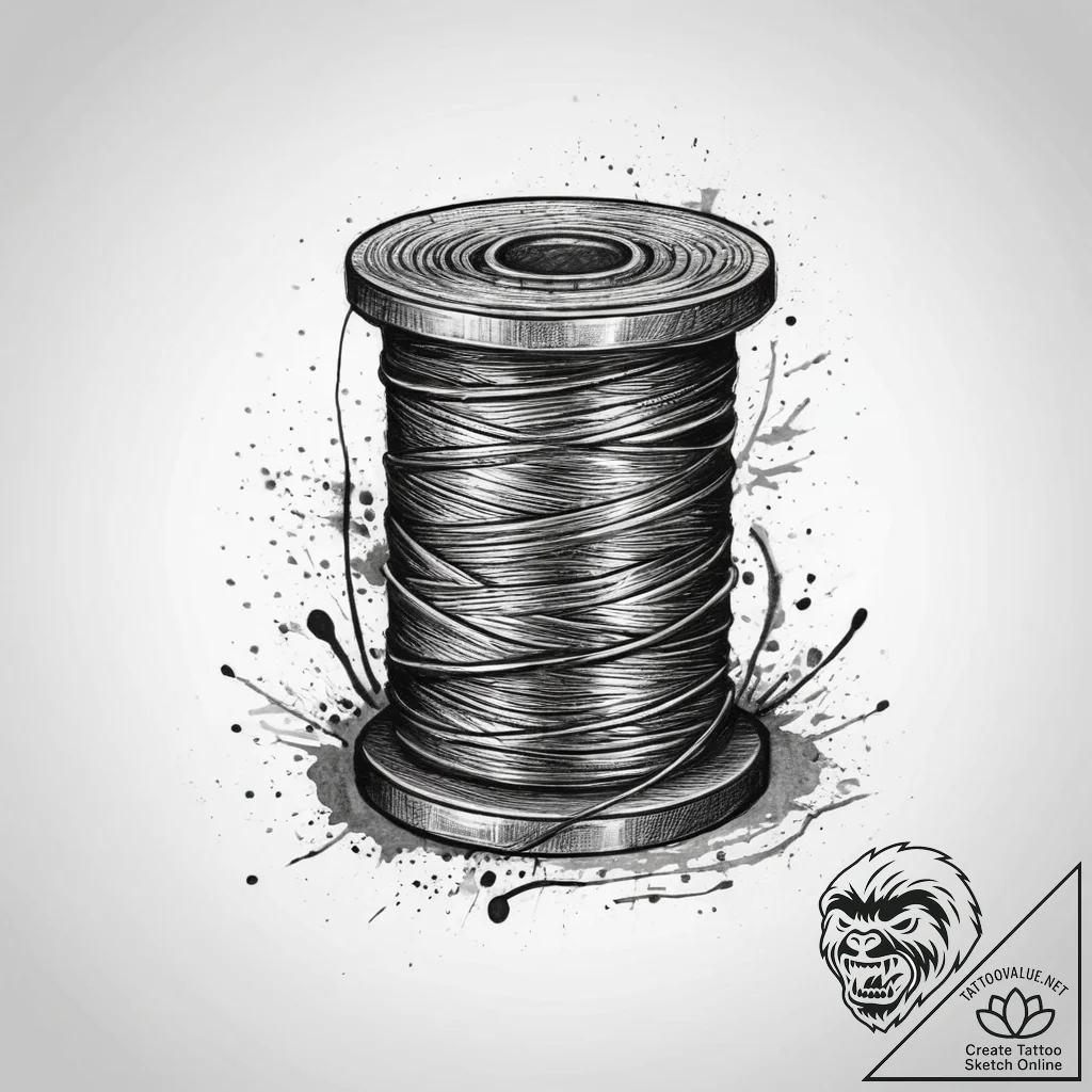 Tattoo sketch sewing a spool of thread, ink i... - tattoo sketch (№1759473159_0, 03.10.2025 06:32) — tattoovalue.net