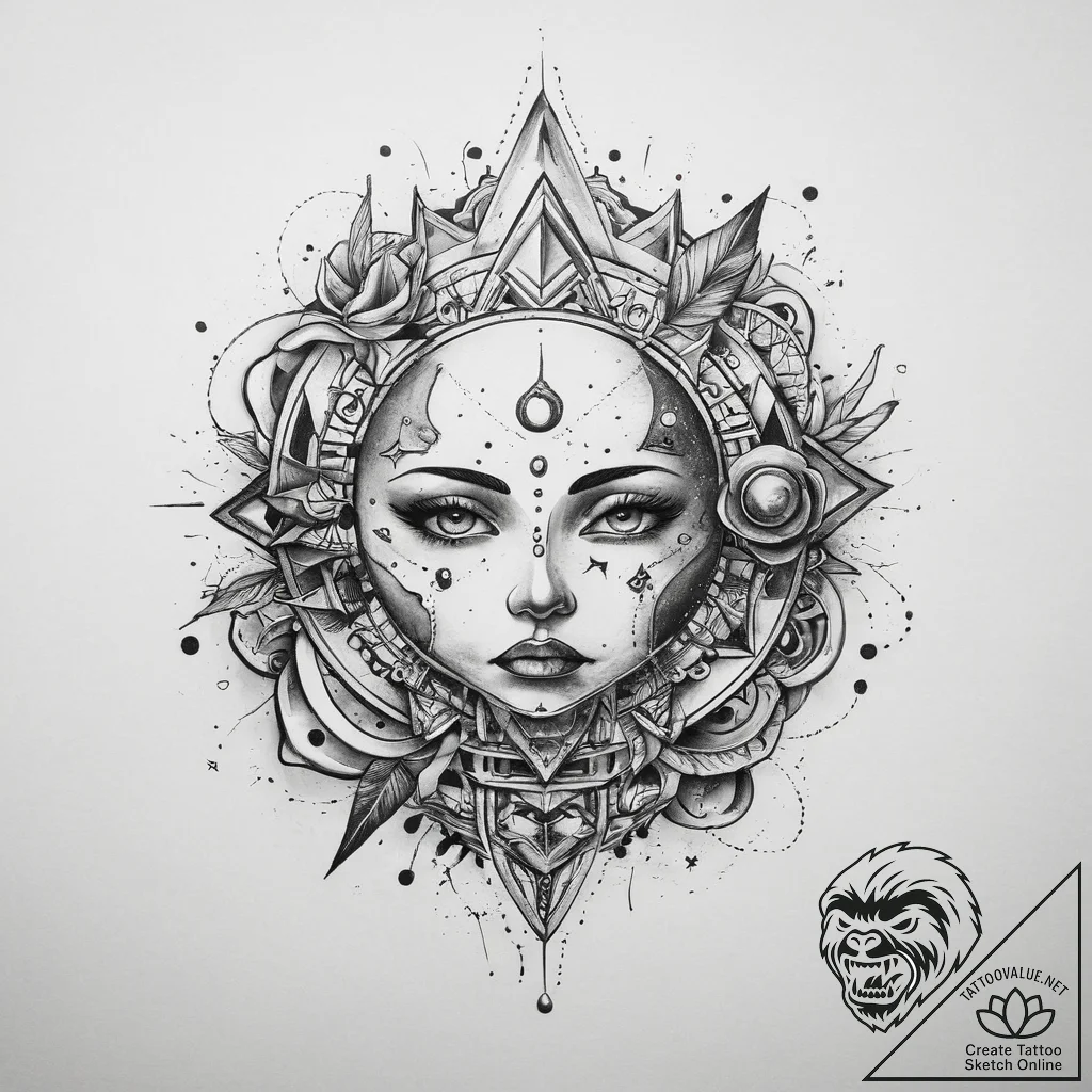 Tattoo sketch cosmic essence, concept art for... - tattoo sketch (№1759474480_0, 03.10.2025 06:54) — tattoovalue.net