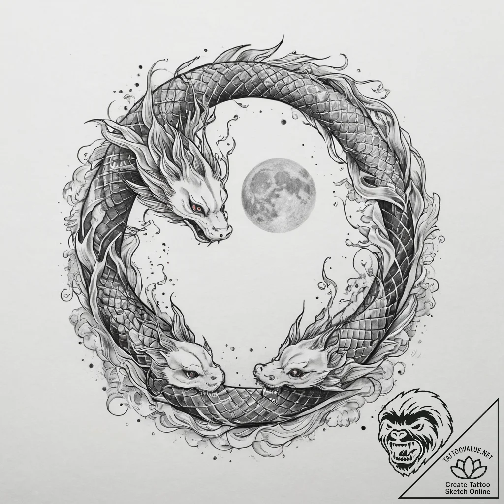 Tattoo sketch romantic full moon with a coupl... - tattoo sketch (№1759474699_0, 03.10.2025 06:58) — tattoovalue.net