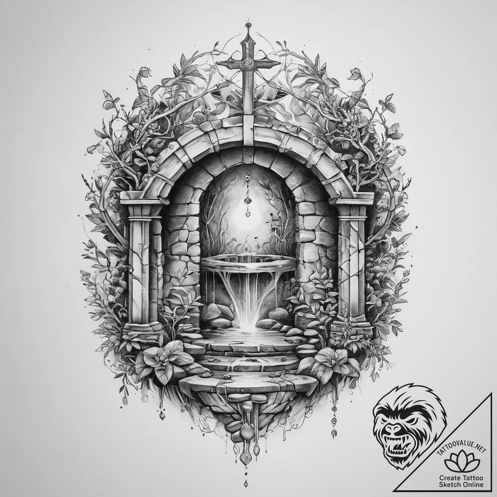 Tattoo sketch holy well - tattoo sketch (№1759475796_0, 03.10.2025 07:16) — tattoovalue.net