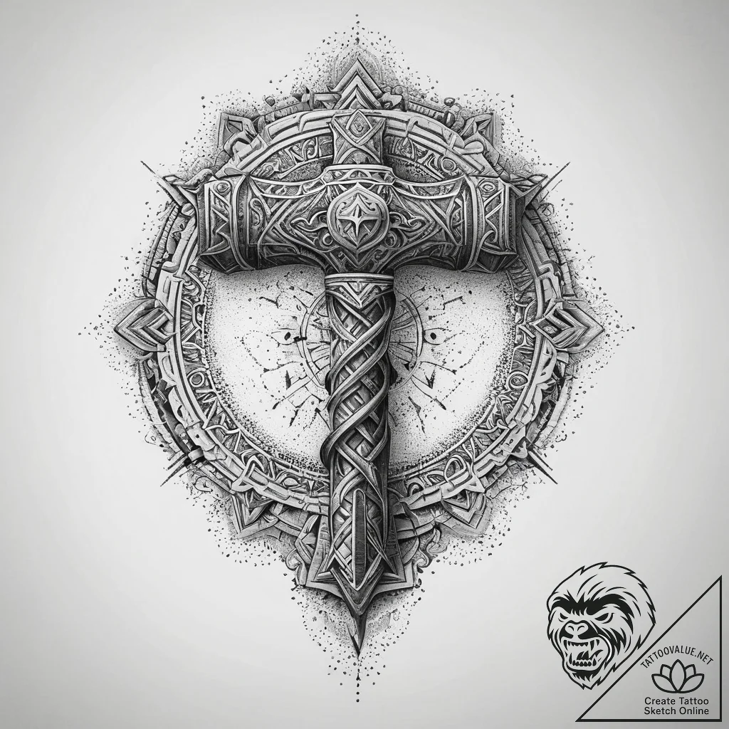 Tattoo sketch mjolnir with lightning, artisti... - tattoo sketch (№1759476013_0, 03.10.2025 07:20) — tattoovalue.net