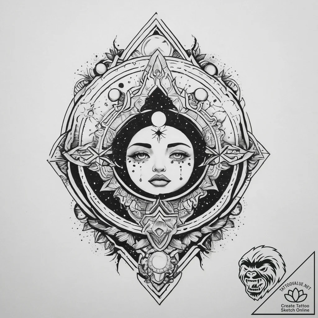 Tattoo sketch cosmic scene, tattoo flash shee... - tattoo sketch (№1759476232_0, 03.10.2025 07:23) — tattoovalue.net