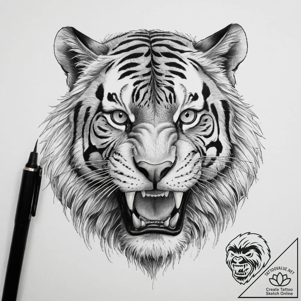 Tattoo sketch sabertooth tiger, ink illustrat... - tattoo sketch (№1759477770_0, 03.10.2025 07:49) — tattoovalue.net