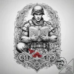 Tattoo sketch soldier with a book, ink illust… – tattoo sketch (№1759478445_0, 03.10.2025 08:00) — tattoovalue.net