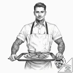 Tattoo sketch waiter serving tray and dish, c… – tattoo sketch (№1759478877_0, 03.10.2025 08:07) — tattoovalue.net