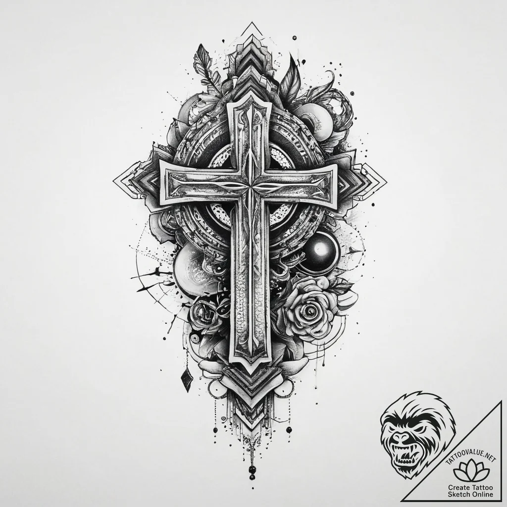 Tattoo sketch geometric location, ink illustr... - tattoo sketch (№1759480409_0, 03.10.2025 08:33) — tattoovalue.net