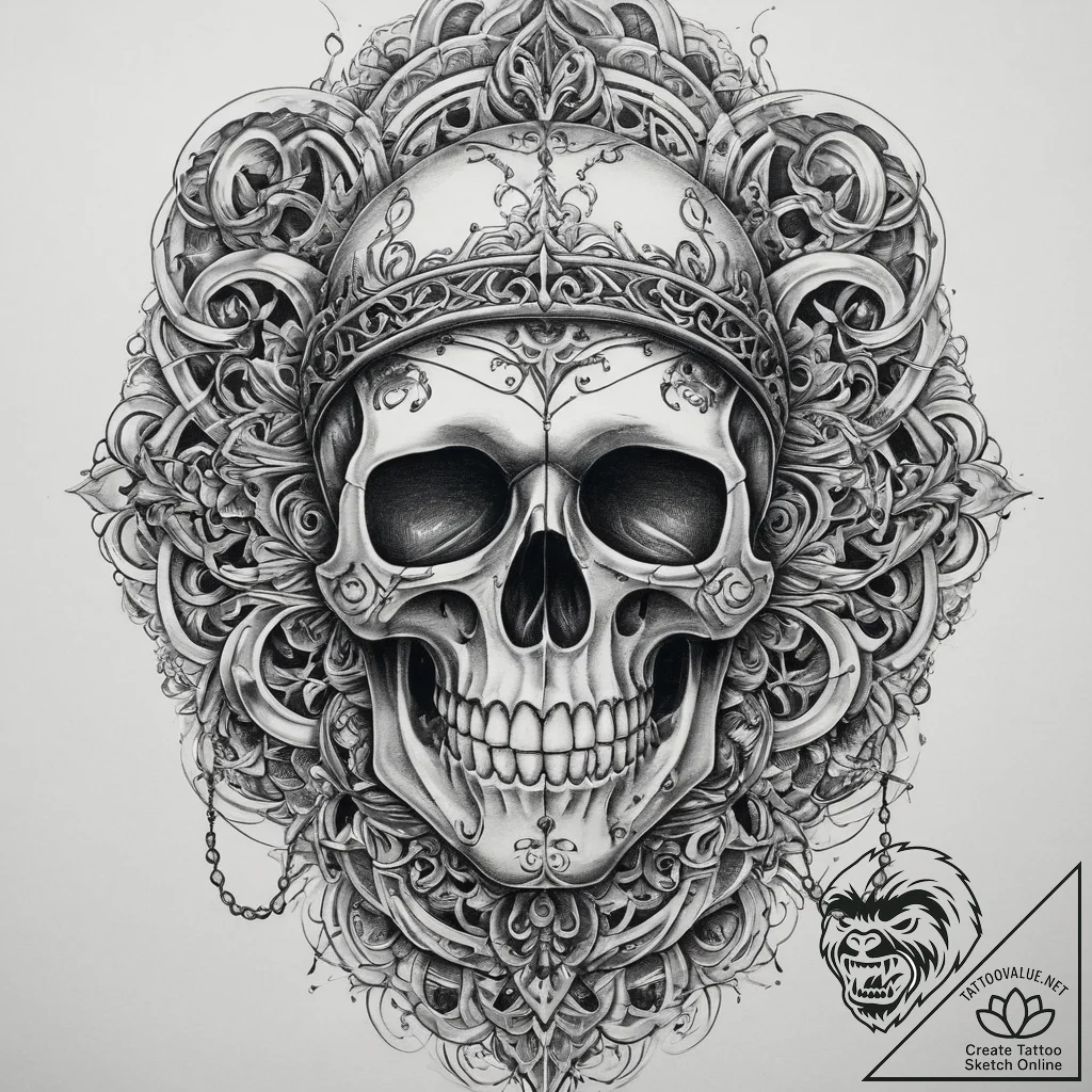 Tattoo sketch biker chain and a skull, concep... - tattoo sketch (№1759481738_0, 03.10.2025 08:55) — tattoovalue.net