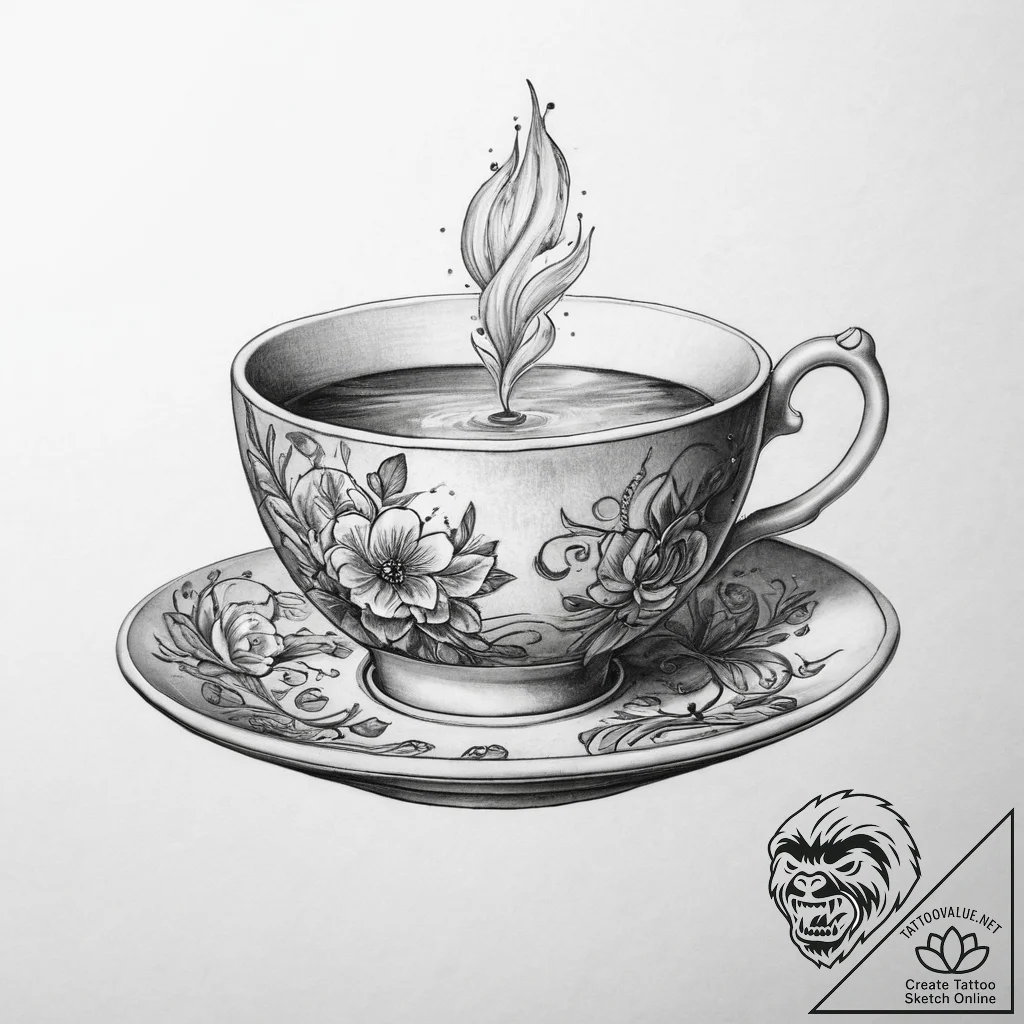 Tattoo sketch get out teacup, artistic tattoo... - tattoo sketch (№1759481960_0, 03.10.2025 08:59) — tattoovalue.net