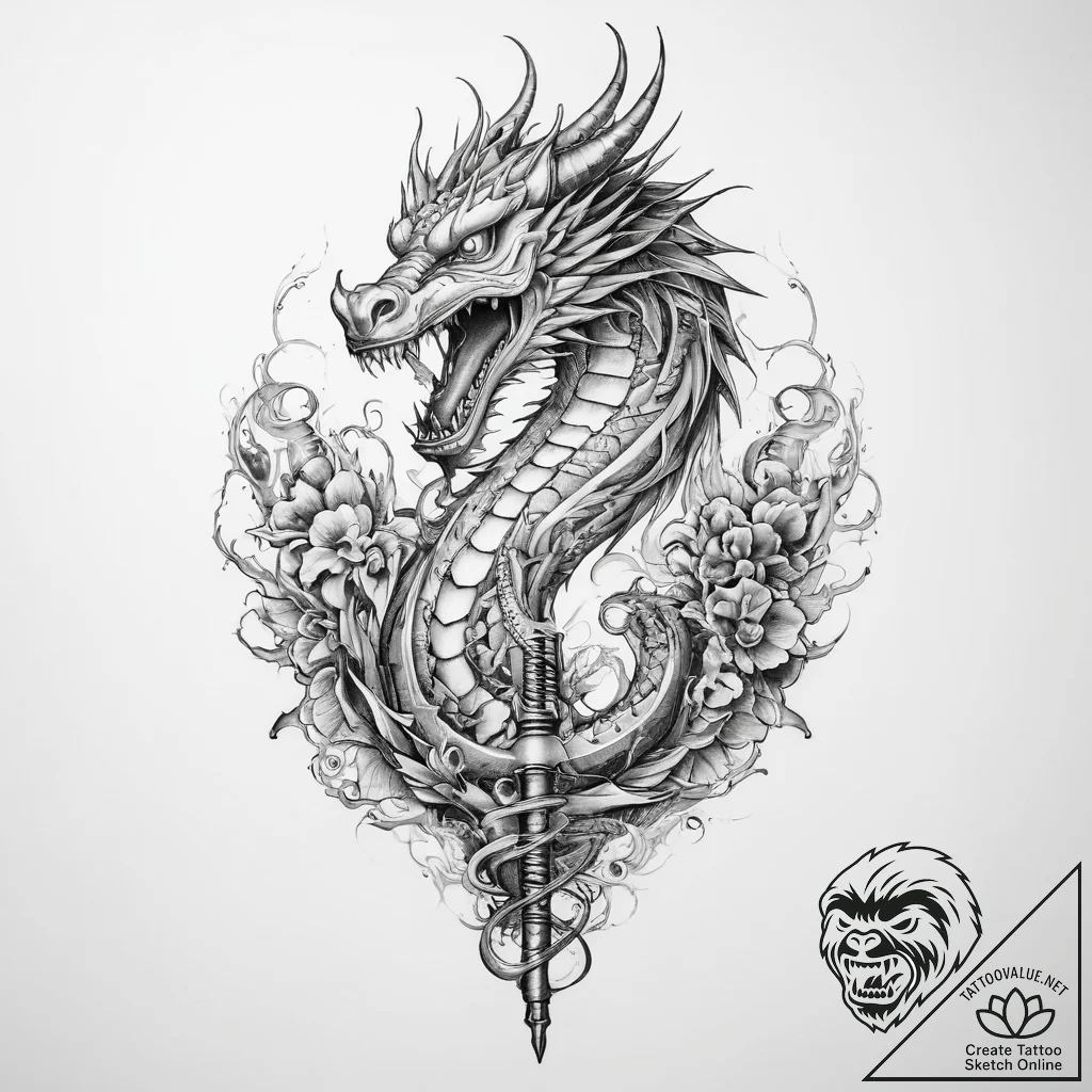 Tattoo sketch узор в виде дракона и молнии - tattoo sketch (№1759484139_0, 03.10.2025 09:35) — tattoovalue.net