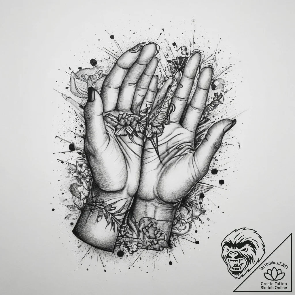 Tattoo sketch hands with a letter, tattoo fla... - tattoo sketch (№1759485896_0, 03.10.2025 10:04) — tattoovalue.net
