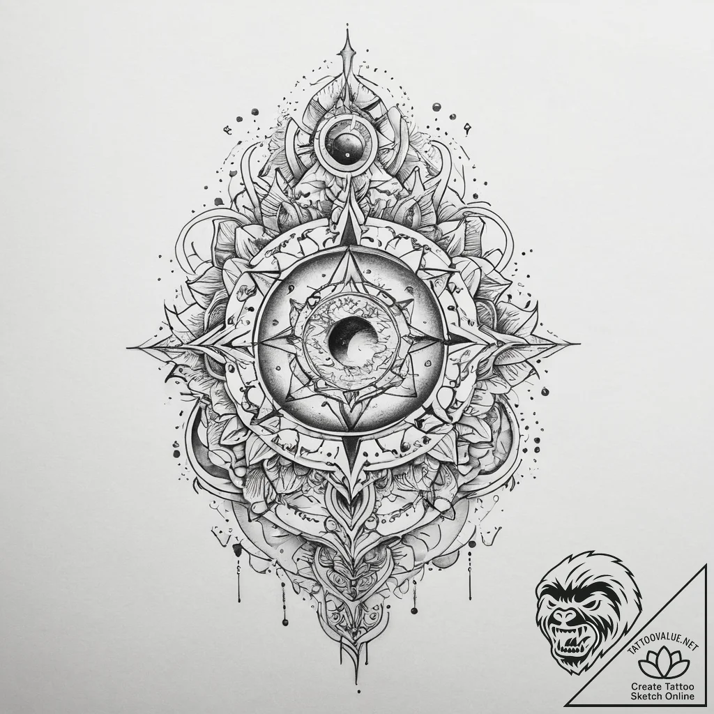 Tattoo sketch cosmic scene, ink illustration... - tattoo sketch (№1759486117_0, 03.10.2025 10:08) — tattoovalue.net