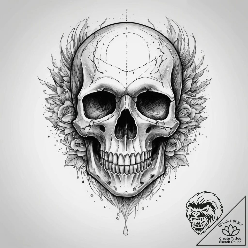 Tattoo sketch череп с водой, tattoo line art,... - tattoo sketch (№1759492033_0, 03.10.2025 11:47) — tattoovalue.net