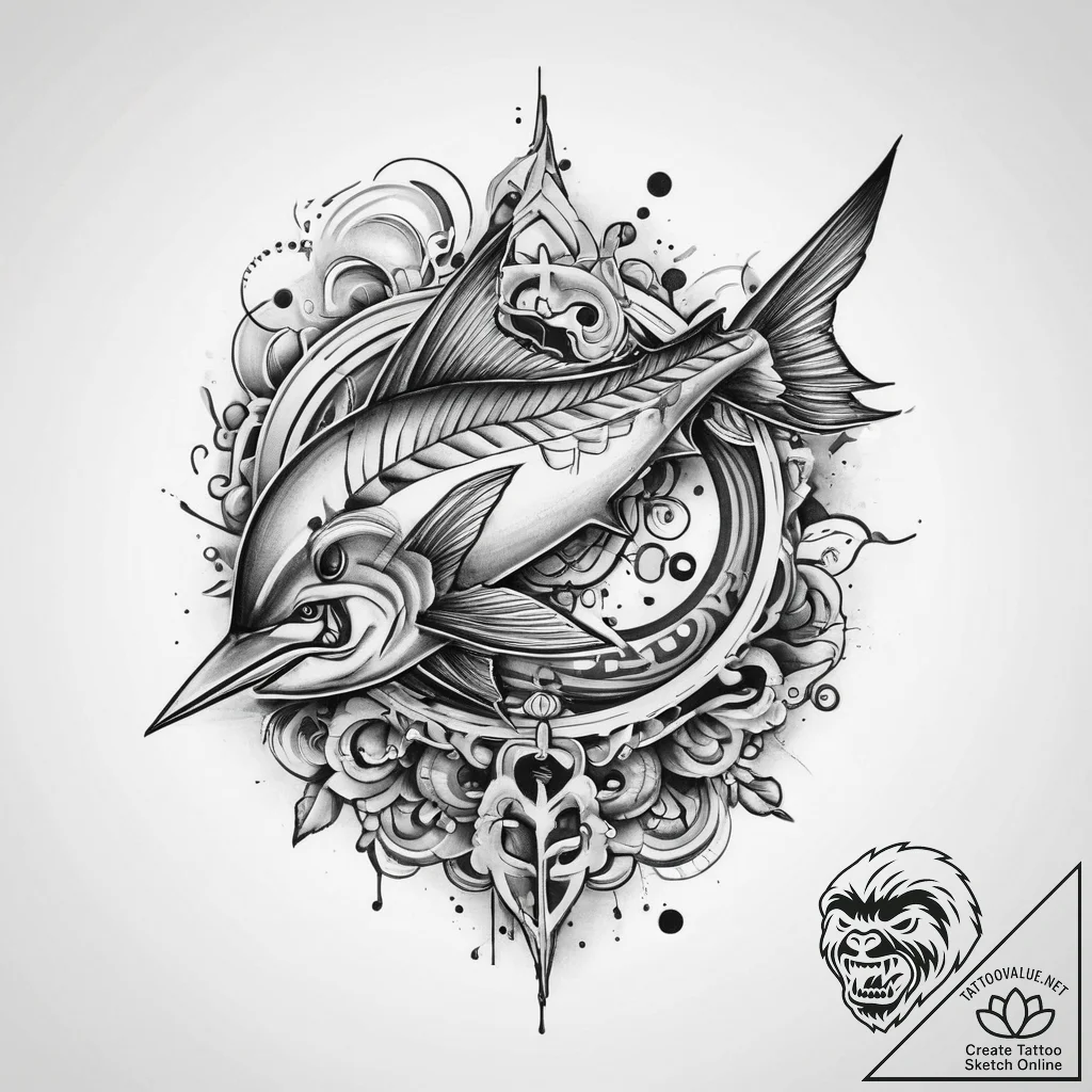 Tattoo sketch marlin, tattoo drawing outline,... - tattoo sketch (№1759492685_0, 03.10.2025 11:58) — tattoovalue.net