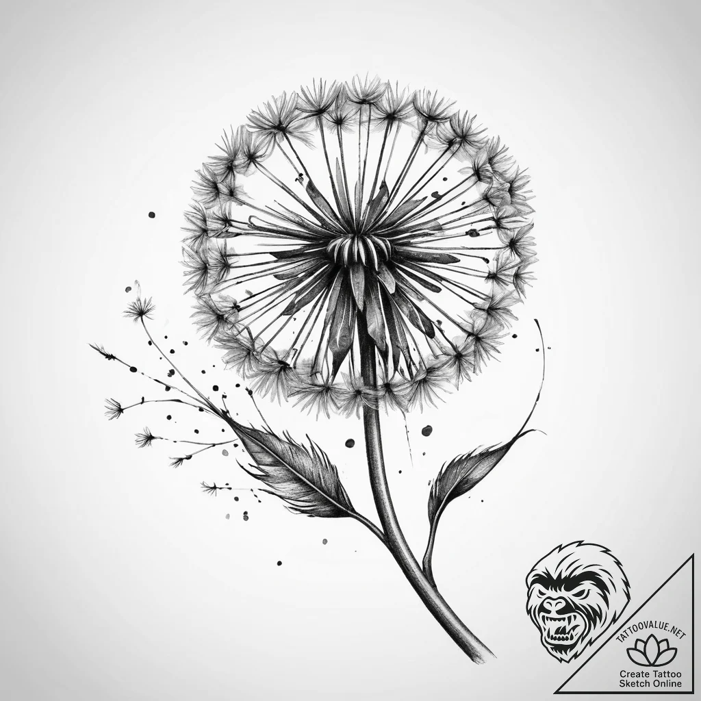 Tattoo sketch dandelion blossom - tattoo sketch (№1759493555_0, 03.10.2025 12:12) — tattoovalue.net