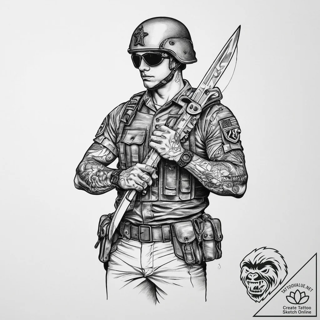 Tattoo sketch soldier with a scissors, tattoo... - tattoo sketch (№1759499005_0, 03.10.2025 13:43) — tattoovalue.net