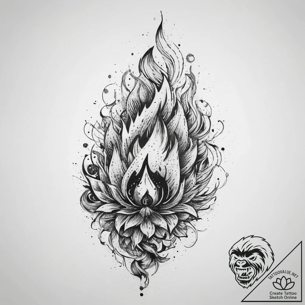 Tattoo sketch fire, concept art for tattoo, b... - tattoo sketch (№1759501405_0, 03.10.2025 14:23) — tattoovalue.net
