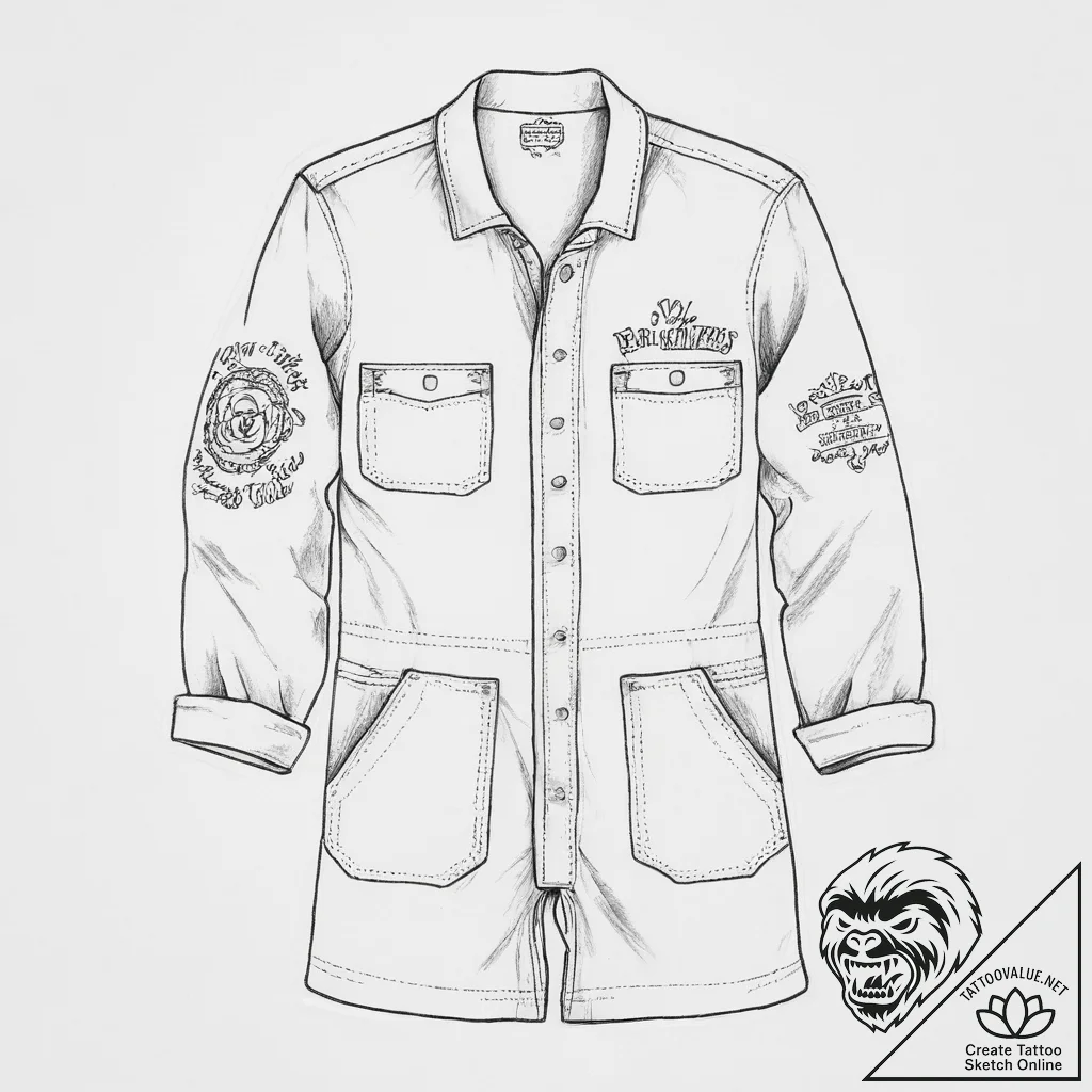 Tattoo sketch coveralls with a quote - tattoo sketch (№1759502302_0, 03.10.2025 14:38) — tattoovalue.net