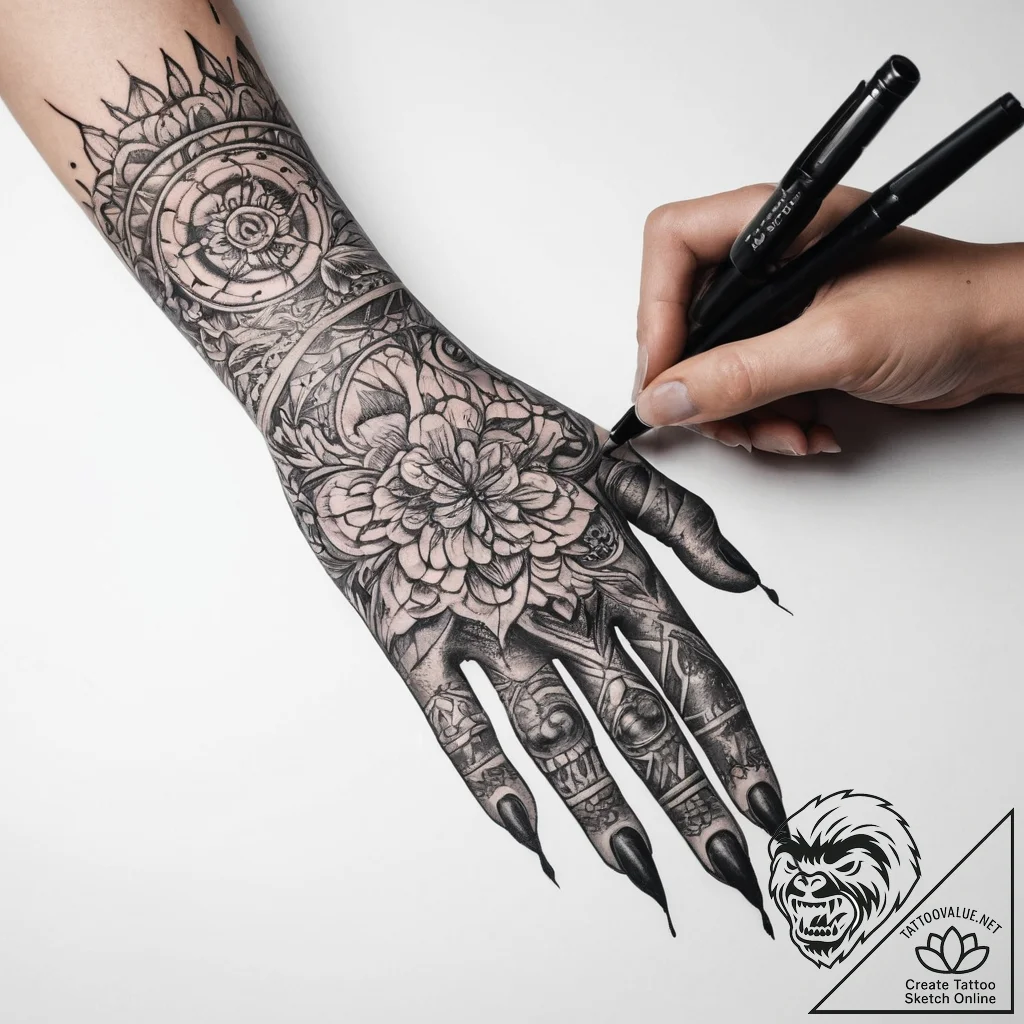 Tattoo sketch hands with a pen - tattoo sketch (№1759504259_0, 03.10.2025 15:10) — tattoovalue.net