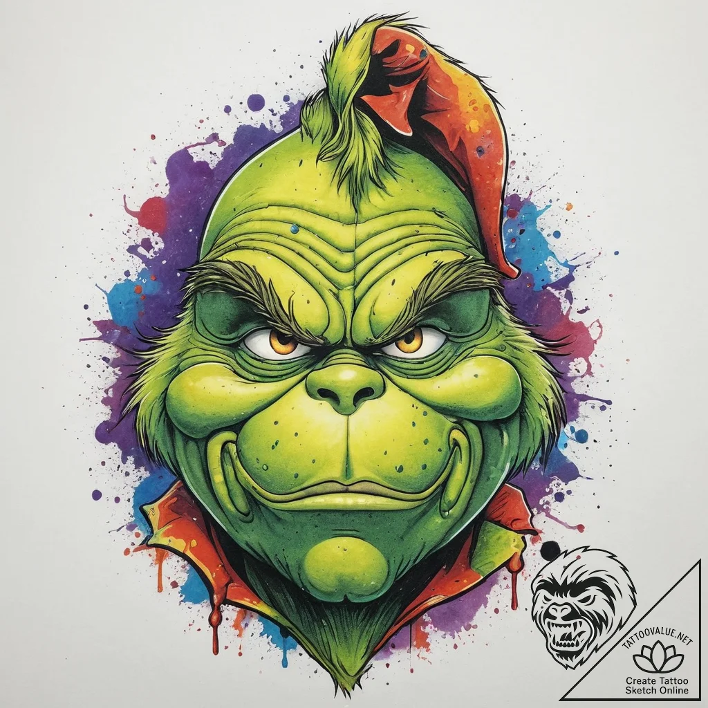 Tattoo sketch the grinch with a horn, concept... - tattoo sketch (№1759505995_0, 03.10.2025 15:39) — tattoovalue.net