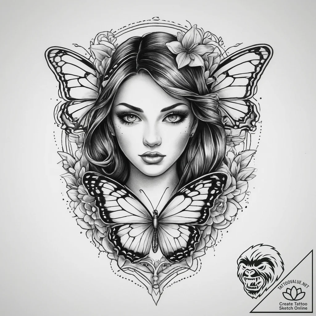Tattoo sketch butterfly girl tattoo, ink illu... - tattoo sketch (№1759506211_0, 03.10.2025 15:43) — tattoovalue.net