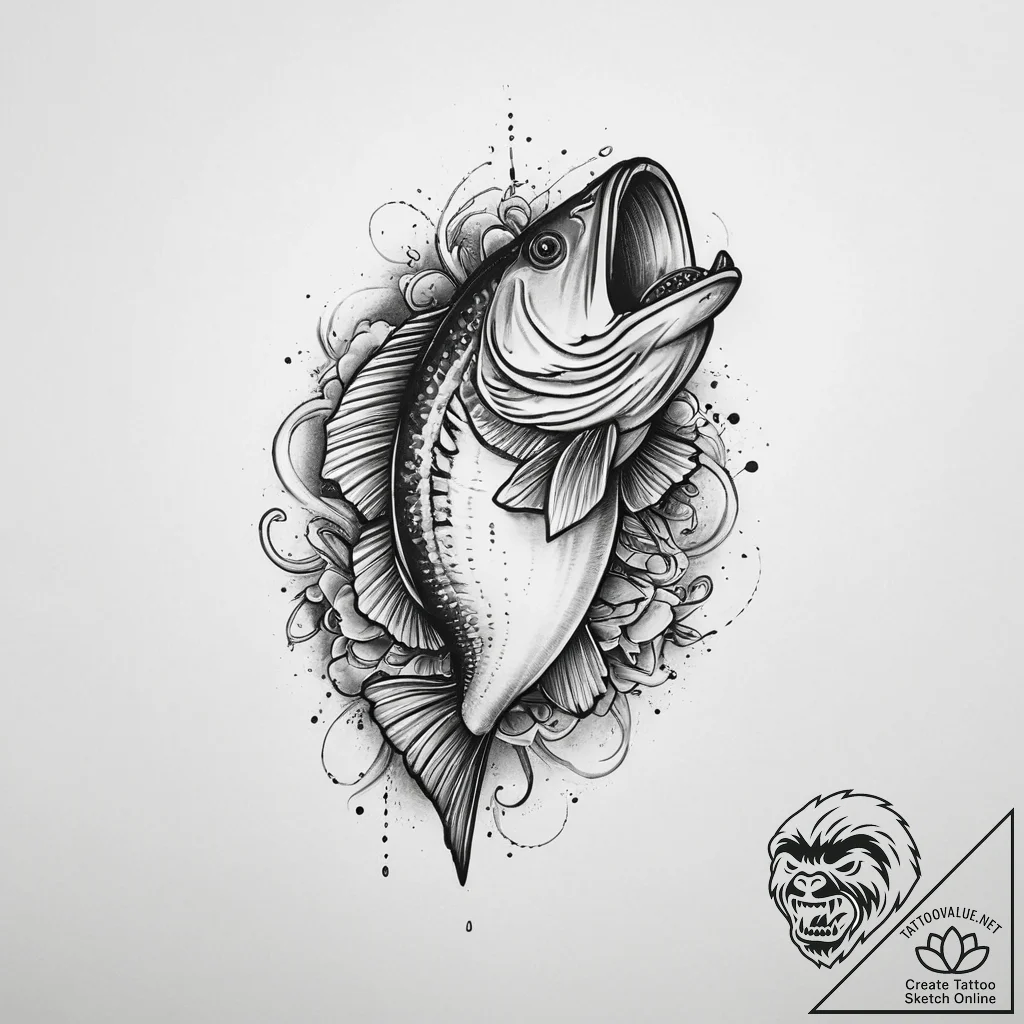 Tattoo sketch puns a bass that says "i'm a ba... - tattoo sketch (№1759506427_0, 03.10.2025 15:47) — tattoovalue.net