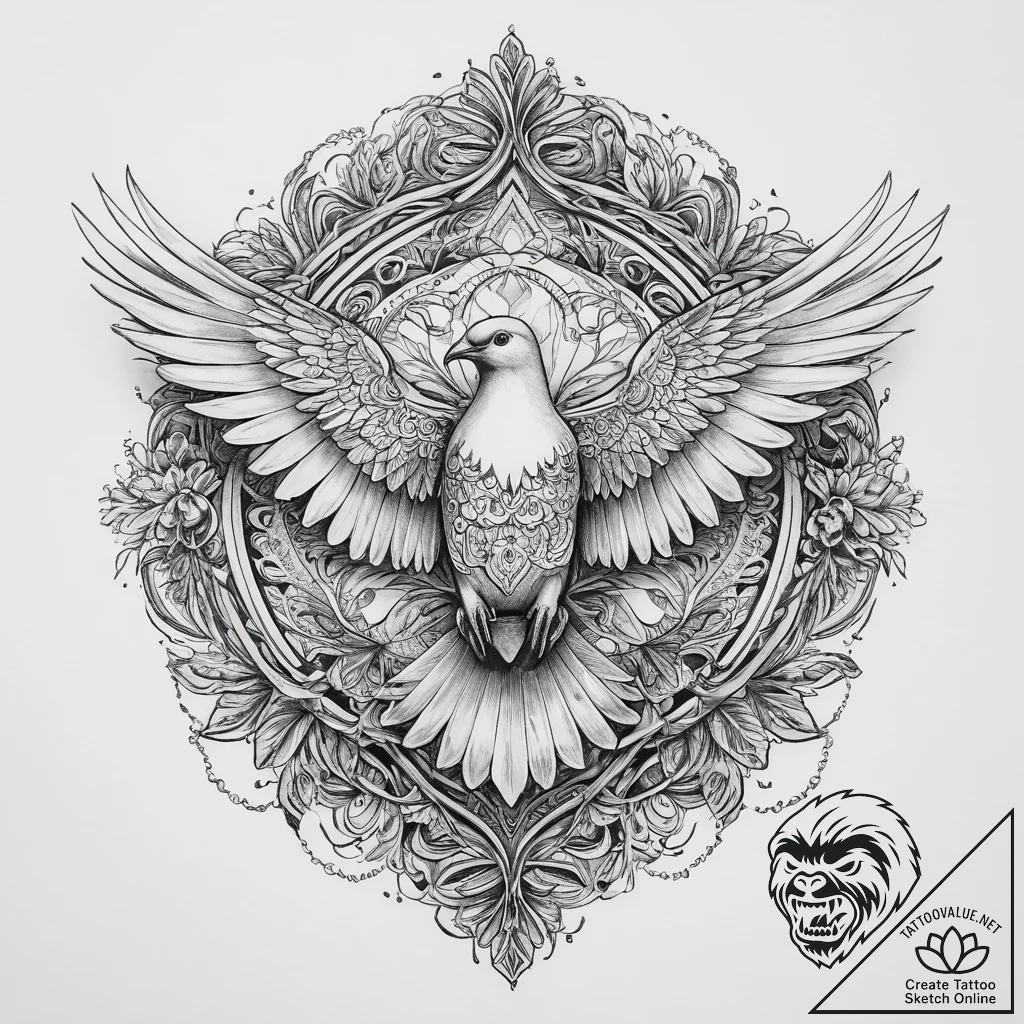 Tattoo sketch white-winged dove, tattoo sketc... - tattoo sketch (№1759506860_0, 03.10.2025 15:54) — tattoovalue.net