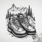 Tattoo sketch hiking hiking boots and a trail… – tattoo sketch (№1759507292_0, 03.10.2025 16:01) — tattoovalue.net